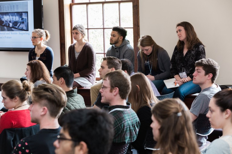 Students and alumni packed the Freedom Forum to hear Sharif Durhams speak. Photo by Erik Perel