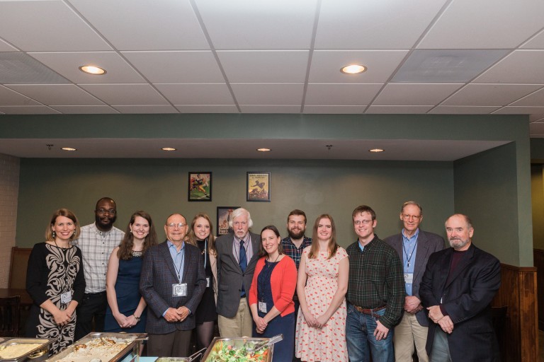 Twelve editors-in-chief attended the 2016 Alumni Homecoming. From left: Erica Beshears Perel, Sharif Durhams, Paige Ladisic, Hugh Stevens, Jenny Surane, Edwin Yoder, Kelly Ryan Gilmer, Andy Thomason, Erin Zureick Dunn, Andrew Dunn, Todd Cohen and Wayne Hurder. Photo by Erik Perel